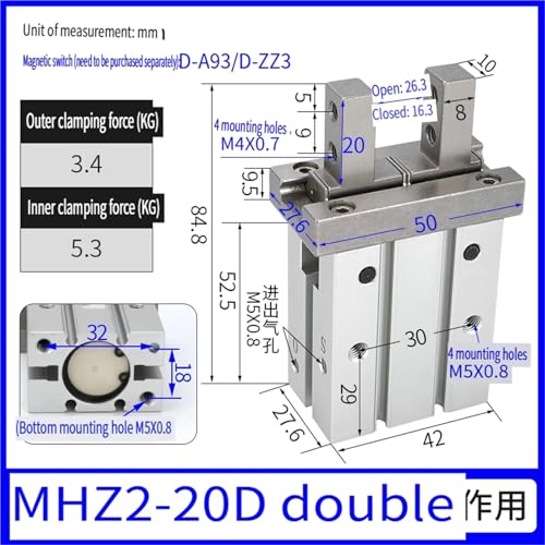 Vérin pneumatique parallèle double action MHZ2-20D fluide