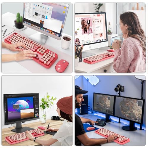 Teclado y mouse inalámbricos para liberar tu escritorio de cables con estilo retro rosa 7