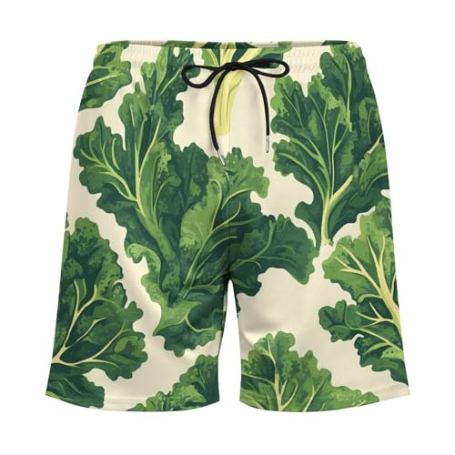 Fresh Kale Leaves Men's Swim Trunks with Compression Liner Beach Shorts with Pockets Quick Dry4