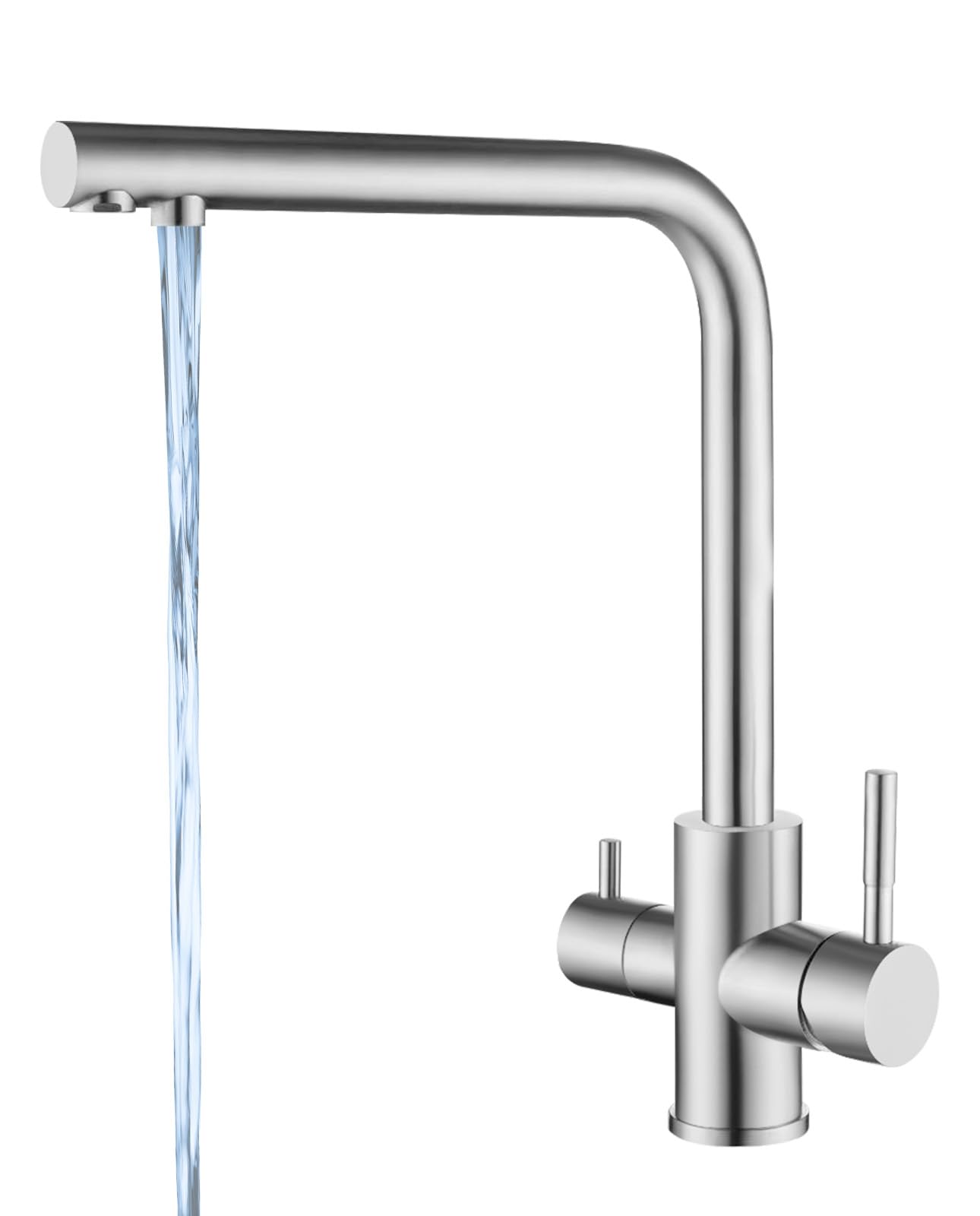 RALANDA Outdoor Kitchen Sink Faucet, Two-Handle High Pressure Stainless Steel Brushed Nickel Faucet with Drinking Water Spout, Fit for Single Hole