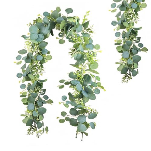 JOOTUEPO Eucalyptus Artificiel Guirlande Fleurs, Guirlandes Artificielles D'Eucalyptus, 180cm Vignes Feuilles d'eucalyptus Vignes Eucalyptus, pour ArrièRe Plan...