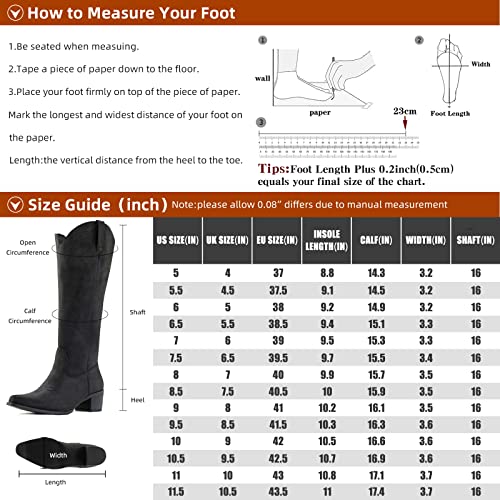 Llyone Cowboy Boots For Women Knee High, Black Cowgirl Boots Tall Western Boots Wide Calf Waterproof Faux Suede Chunky Heel Pointed Toe Pull On Boots Women's Riding Boots #TOP3