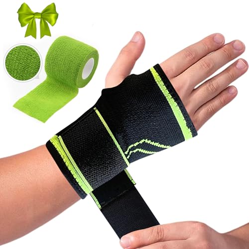 ALMIMASA Muñequera Para Tendinitis, Síndrome Del Túnel Carpiano Y Otras Lesiones/Muñequera De Compresion Para La Mano Derecha E Izquierda Con Banda Elástica. Incluye 1 Venda Autoadhesiva.