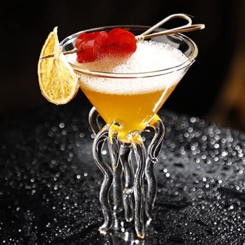 BestAlice Juego de 2 copas de cóctel de pulpo, copas de martini únicas, copas de cóctel creativas en forma de pulpo de 5 onzas, copa romántica de cristal
