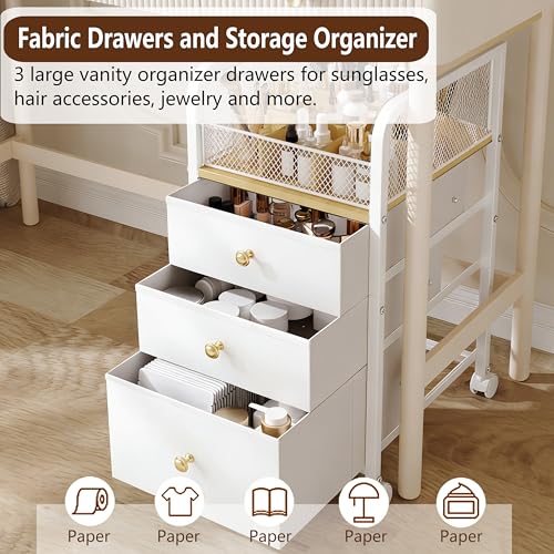 Image of Makeup Organizer Storage Cart with Drawers, Makeup Organizer on Wheels, Rolling Makeup Bathroom Storage Cart, Cosmetic Vanity Display Cases Holder for Nail Polish Brush Hair Tool