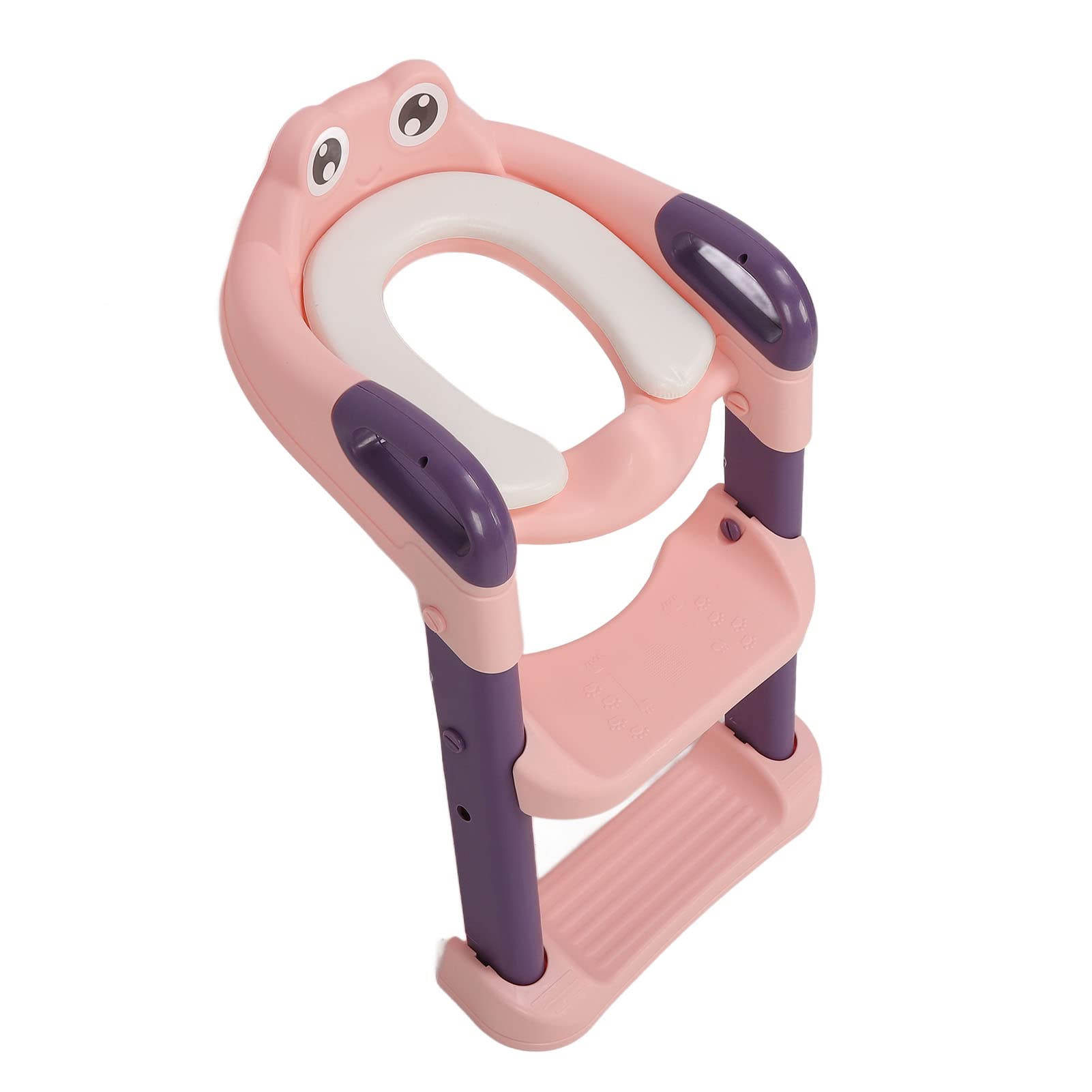 Asiento de Inodoro para Niños con Escalera, Seguro y Antideslizante para Uso Independiente en el Inodoro, Ideal para Niños Pequeños, Material de PVC Suave, Ajustable (PINK)
