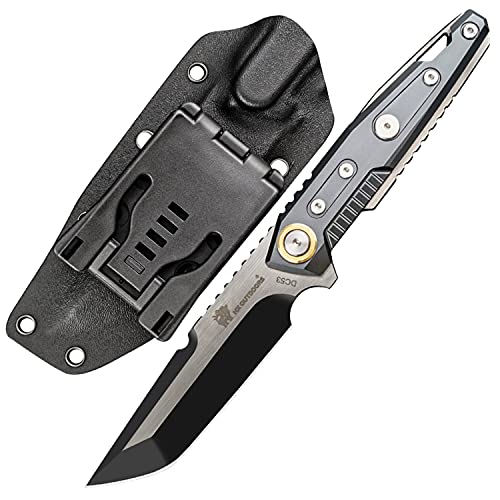 HX OUTDOORS Hunting Knife with Sheath for men gift,camp fixed blade tanto belt knives for survival,camping,Hiking,fishing tactical knifes made of DC53 steel and Ergonomic aluminum handle 9.37 inch (Black)