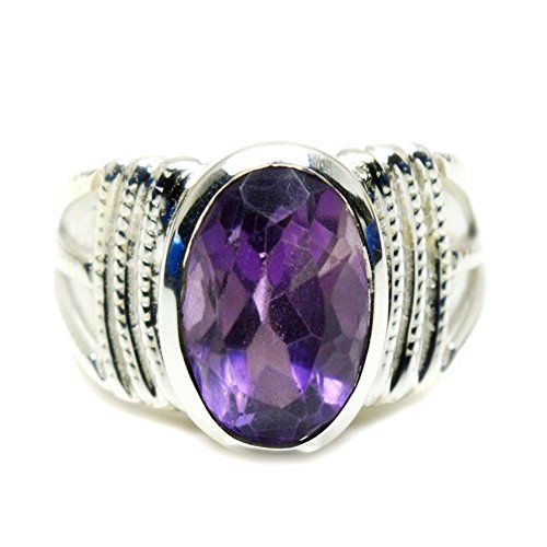 Bague améthyste argent sterling véritable - Bijou femme pierre violette naturelle