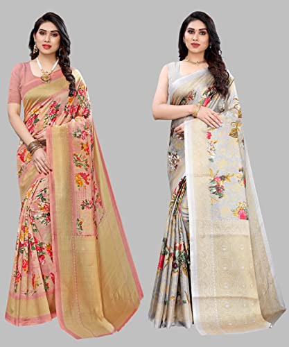 Image of Yashika Plain Women's Combo Art Silk Printed Saree with Blouse Piece Pack of 2