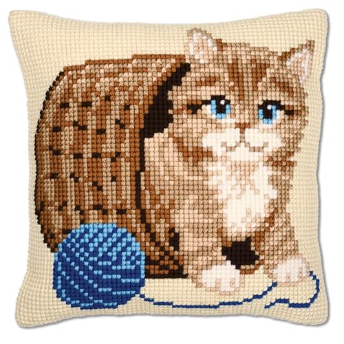 Kit coussin au point de croix chat Vervaco toile canevas imprimée facile