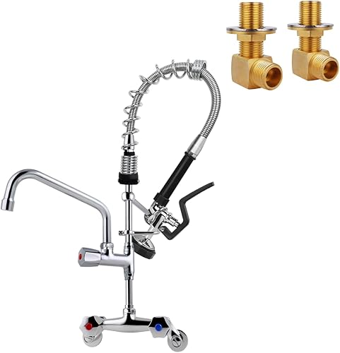 Miniatura 8 de Grifo de cocina comercial con pulverizador de preenjuague para montaje en pared, grifo de fregadero de cocina central ajustable de 4 a 8 pulgadas