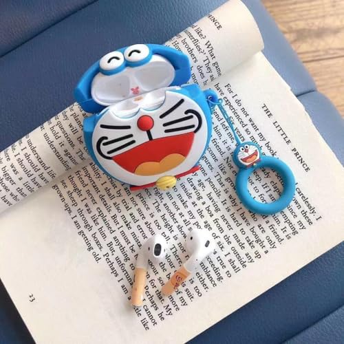 Image of Dezet Cute Soft Silicone Pouh Case for Airpods Pro GEN-2 (2022) � 3D Cartoon Animal Character Cover with Keychain Ring, Shockproof & Dustproof Protective Case for Kids & Girls (DOREMOON)