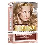 L'Oréal Paris Permanente Haarfarbe für jeden Hautton, Coloration ohne Ammoniak, Universale Nude-Töne mit vollständiger Grauhaarabdeckung, Excellence Creme, Nr. 8U Hellblond (Blond), 1 Stück