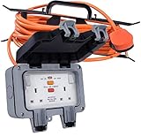 K M Electronics® Outdoor Garden 2 Gang RCD Double 13 AMP Switched Socket 10M Orange Cable IP66