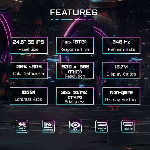 Image of GIGABYTE G25F2A 24.5-Inch FHD IPS Gaming Monitor, 240Hz, 1ms, AMD FreeSync Premium, HDR Ready, Ergonomic Stand, Eye-Safe Gaming Display