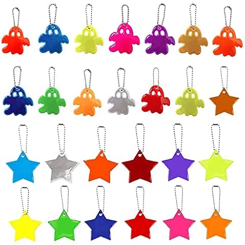 HOVCEH Pack of 26 Safety Reflector Pendants, Star Safety Reflector, Ghost Children's Reflector Pendant, Reflective PVC Trailer Jacket for School Bag, Backpack, Night, Cycling, Running Cover