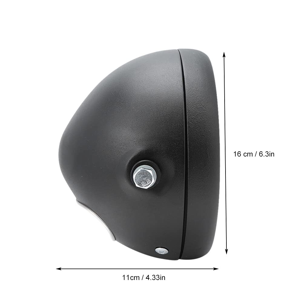 Faro anteriore retrò universale per moto DC12V, faro anteriore a fascio alto/basso impermeabile con lente in vetro curvo, custodia in ferro per CG125 GN125 ((Guscio nero e copertura bianca))