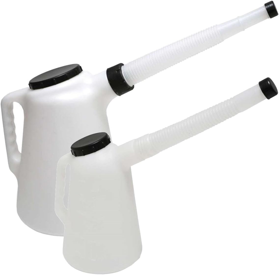 HIL 2Pc Small & Large Oil Measuring Jug Set With Flexi Spouts And Lids