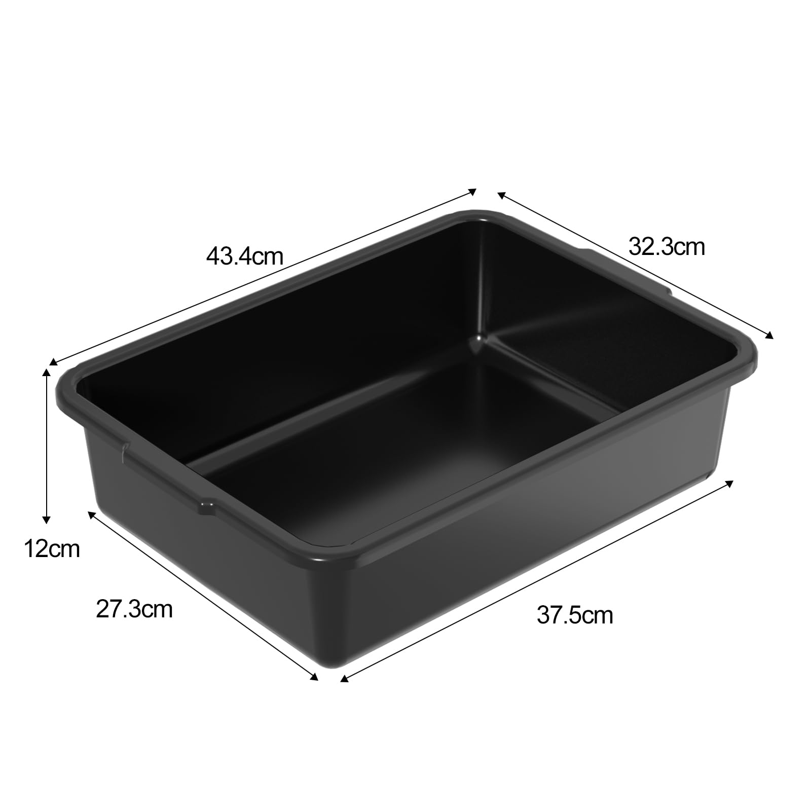 Paquete de 4 bañeras de autobús, caja de transporte comercial, caja de autobús de plástico (capacidad de 13 litros), color negro