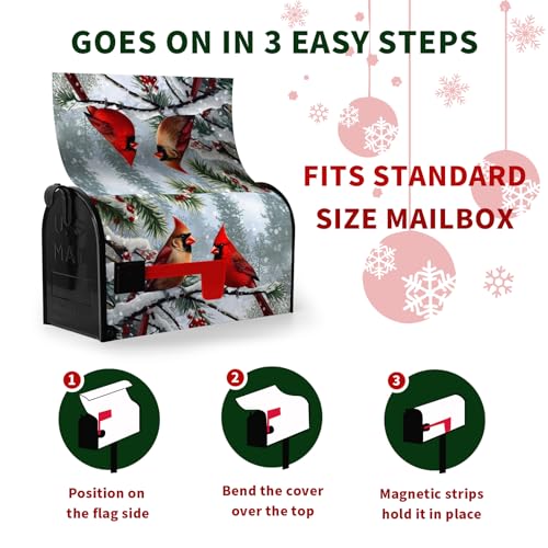 Dacawin Cardinal Bird Mailbox Cover Winter Mailbox Covers Christmas Magnetic Mailbox Wraps Red Bird Dust-Proof Letterbox Covers Protection Postbox Covers Home Decor 18\" X 21\" - Thumbnail 6
