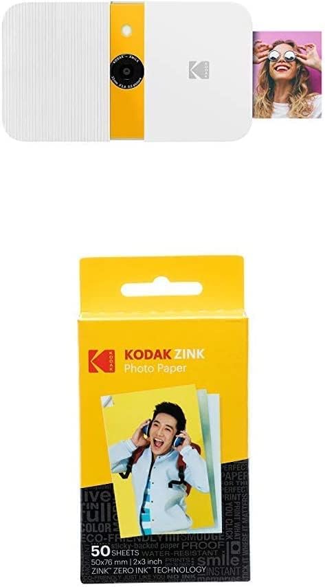 KODAK Smile Instant Print Digital Camera Slide-Open 10MP Camera w/2x3 ZINK Printer, Screen, Fixed Focus, Auto Flash and Photo Editing White/Yellow
