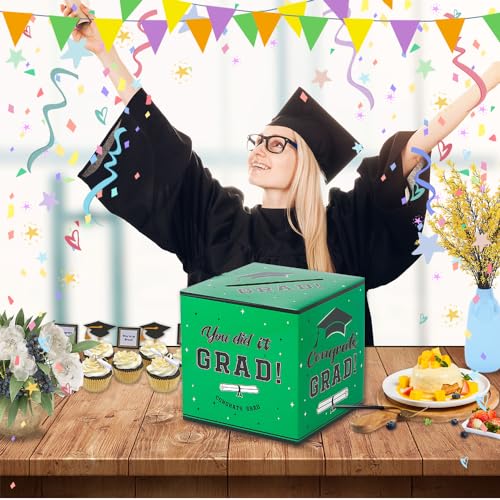 Image of Graduation Card Box 2026 Green Graduation Party Decorations Graduations Card Box Holder Foldable Congrat Grad Cards Gift Boxes 2026 Graduations Decoration for Class of Graduate Party Supplies Favor