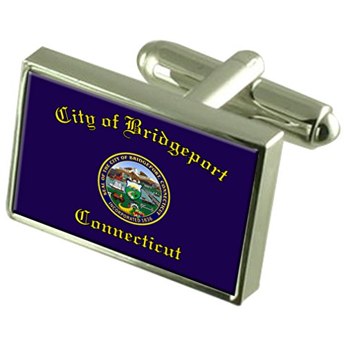 Bridgeport City USA Sterling Silver Flag Cufflinks Engraved Box