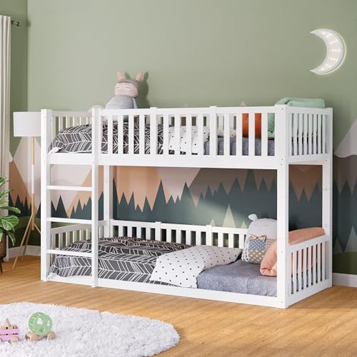 Bellabino Etagenbett Erie 90x200 cm, Hochbett umbaubar in 2 Kinderbetten 90x200 mit Lattenrost und Rausfallschutz, aus Kiefer Massivholz, Weiß