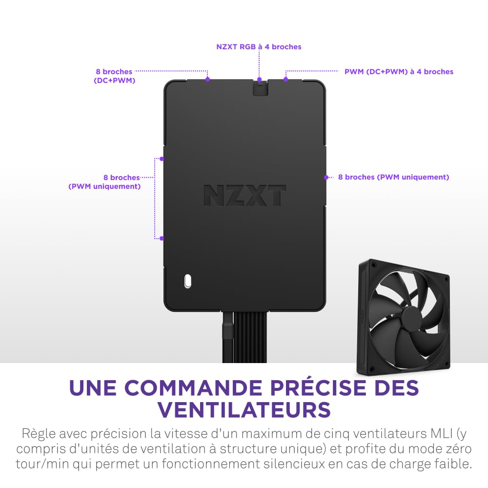 NZXT Centre de commande - Commande numérique de l’éclairage RVB et de la vitesse des ventilateurs MLI - Commande jusqu’à 5 ventilateurs MLI ou 4 à structure unique - Géré par le logiciel CAM de NZXT