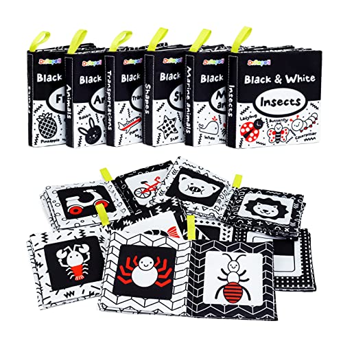 Baby Books 6Pcs Soft Cloth Books Bath Books Black White High Contrast Crinkle Paper Washable Non-Toxic Educational Preschool Learning Toy For Babies Infants Toddlers Kids #TOP5
