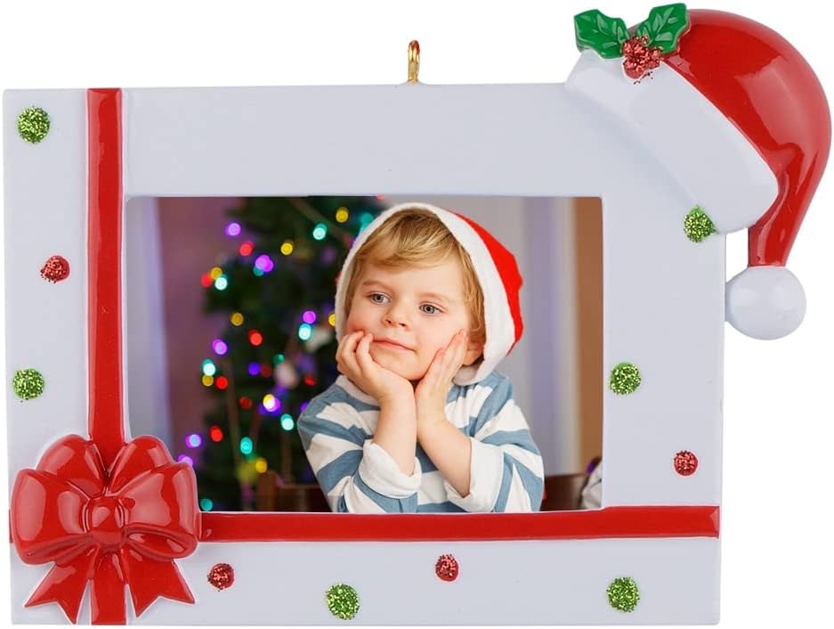 Personalized Christmas Ornament Photo Frame Santa Hat Gift Box