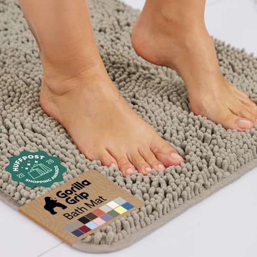 GORILLA GRIP Bath Rug Mat, Thick Soft Absorbent Chenille, Quick Dry Microfiber Mats, Rubber Backing Washable Shower Floor Rugs, US Designed Bathroom Bathmat Home Decor Accessories, 24x17, Gray Beige