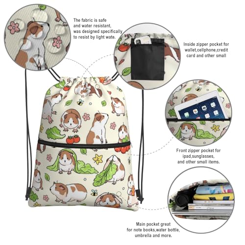 Image of Cute Guinea Pig Print Drawstring Bag, Guinea Pig Drawstring Backpack, Light Large Capacity Durable String Sackpack, Waterproof Cinch Sackpack for Yoga Sport Gym Beach Shopping