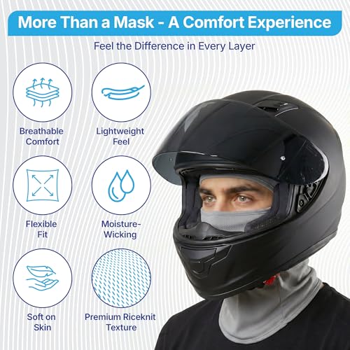 Image of Kingsway Balaclava Face Mask for Bikers - Premium Riceknit Helmet Liner | UPF 50+ UV & Dust Protection | Full Face Mask for Men & Women | Light Grey | Pack of 5