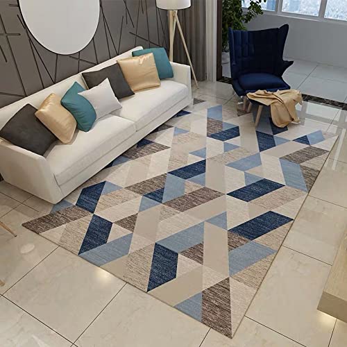 Tapis de salon doux et grand format 200x290 cm à rayures géométriques