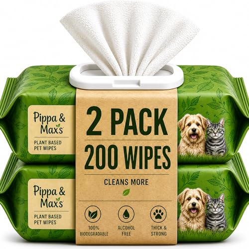 Dog Wipes 200 Large (20x20cm) Plant Based Pet Wipes for Dogs & Puppies Biodegradable Alcohol Free Thick Cleaning Wipes Pippa & Max