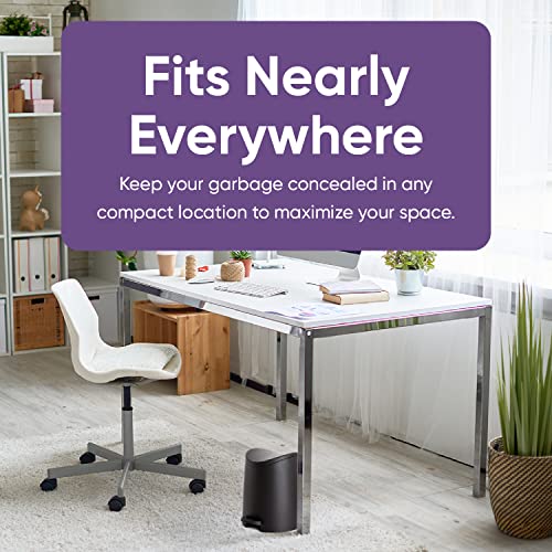 Image of Small Plastic Bathroom Trash Can with Lid 3 Liter Modern Curved Step On Trash Can with Foot Pedal, Mini Kitchen Waste Bin, Durable and Soft Close for Bedroom, Office, Under Desk (Black-1 Pack)