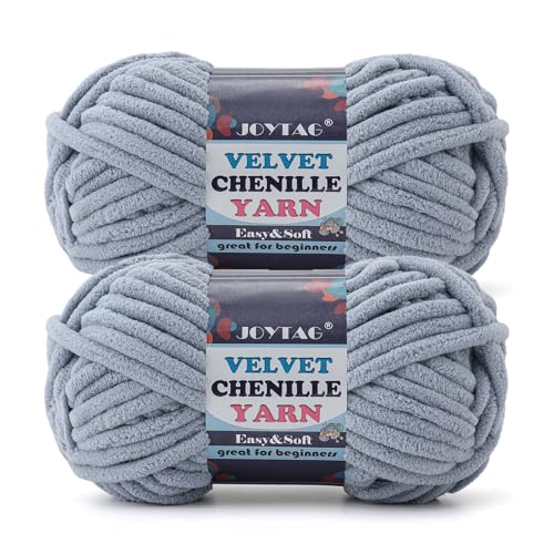 Image of 2 Pack Chunky Chenille Yarn for Crocheting and Knitting Beginners,Thick Bulky Plush Fluffy Velvet Soft Baby Blanket Crochet Chenille Yarn for Crocheting Blankets /Amigurumi /DIY Crafts(Grey