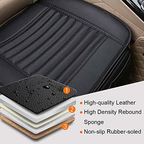 D-Lumina 2Pcs Front Seat Covers - Leather Car Seats Bottom Cover Cushion Pad Mat Protector, Bamboo Charcoal Filled, Universal For 4 Season, Black (21.5 × 24.06 Inch) #TOP5