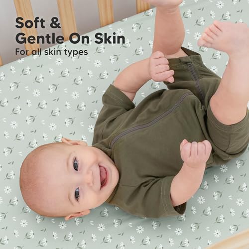 Image of KeaBabies 2-pk Organic Cotton Crib Sheets for Boys Girls 52x28 (Daisies) | Fitted Crib Mattress Sheet Neutral, Breathable Cover for Baby Bed Set, Toddler Mattress, Soft & Cute Prints