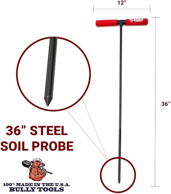 Bully Tools Soil Probe Rod - 36-inch Steel with T-Style Handle, Durable Soil Sampling Tool, Septic Tank Locator, Underground Utility Locator, Soil Core Sampling Tool, Outdoor Use - 100% Made in USA