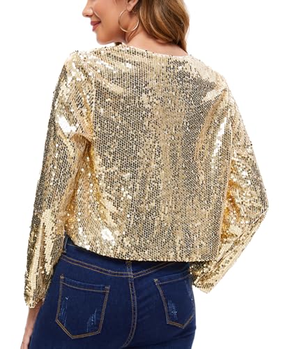 Image of MINTLIMIT Women's Sequin Shrug Bolero Long Sleeve Open Front Party Sparkly Cropped Cardigan Glitter Shiny Jackets