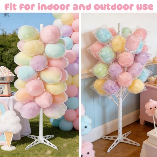 HFYZZ 5.25 ft Tall Cotton Candy Stand Plastic Cake Pop Display Holder with 48 Holes Adjustable Cotton Candy Display Stand for Wedding Birthday Baby Shower Holiday Party Supplies