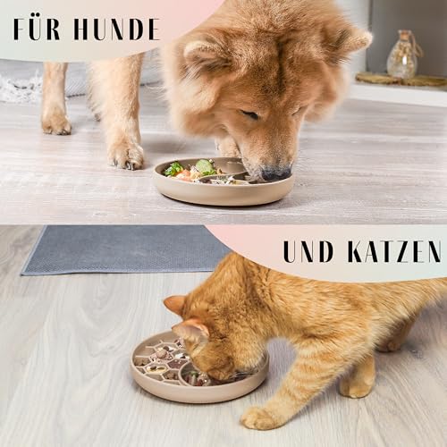 ne&no® Anti Schling Napf für Hunde und Katzen I Slow Feeder I Leckmatte Hund mit großem Saugnapf I Schleckmatte Katze für Nassfutter und Trockenfutter (Taupe)