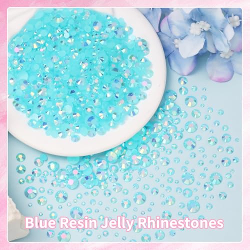 Image of 16000 Pcs Resin Rhinestones for Crafting, Flatback Blue Gems Jelly Rhinestones, Mixed Sizes Blue Bedazzling Crystal with Pickup Tool for DIY Crafts Clothing Tumblers Mugs Shoes Fabric Nail Art