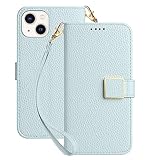 Deeaar iPhone 13 ケース手帳型 人気 スマホケース あいふぉん13 財布型 カバー カードポケット付き 軽量 薄型 全面保護 贈り物 アイフォン 13 カード収納 スタンド機能 横置きスタンド機能 高級PUレザー 上質な手触り 擦り傷防止 ケース (iPhone 13 6.1 inch対応)- アイスブルー