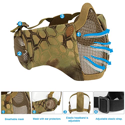 image for Yzpacc Airsoft Mask with Goggles, Foldable Half Face Airsoft Mesh Mask