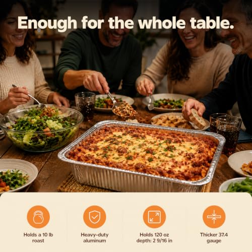 Image of GUSTO 9x13 Inch Aluminum Foil Pans [30 Count] Half Size Deep | Thicker 37.4 Gauge, Food-Safe Tin Disposable Trays, Freezer-Safe, Oven, Grill & Smoker Use, Fully Recyclable