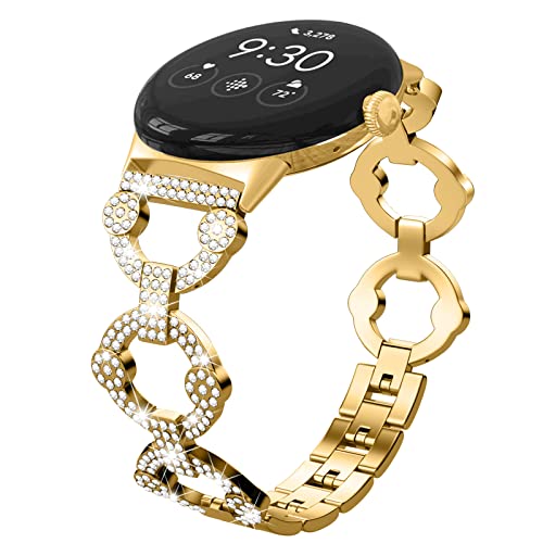 Miimall Bracelet de rechange en métal pour montre Google Pixel pour femme, élégant et réglable en strass pour fille, avec diamants en cristal, doré Cover