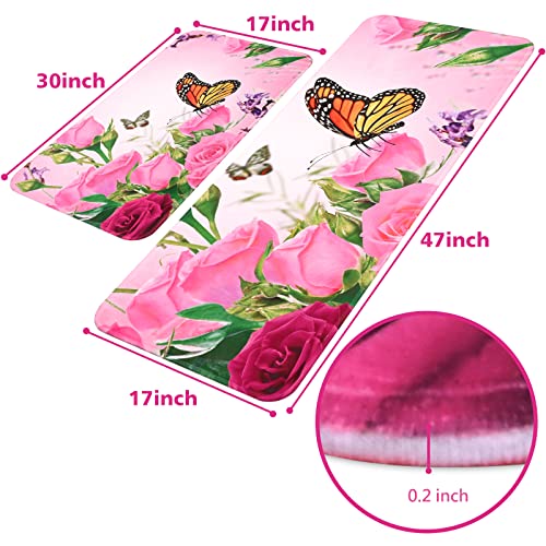 Framics Kitchen Mats 2 Pcs, Boho Floral Kitchen Rugs, Flower Butterfly Kitchen Rugs And Mats, Anti-Slip Washable Kitchen Mats, Anti Fatigue Mats For Kitchen Floor, 17"X30"+17"X47" #TOP1